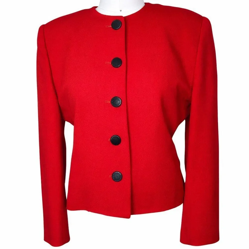 Valerie Stevens Red Wool Skirt Suit Size 6 Vintage Power Suit Set - Picture 4 of 9